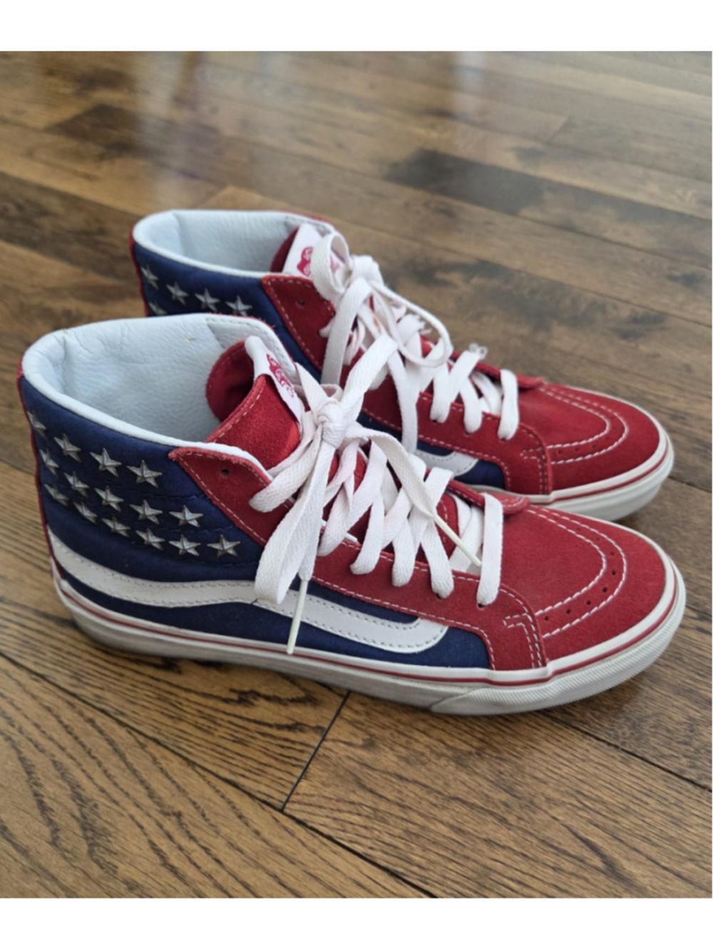 Vans Sk8-Hi Sneakers Red/ Blue American Flag Print Unisex M 5.5, W 7